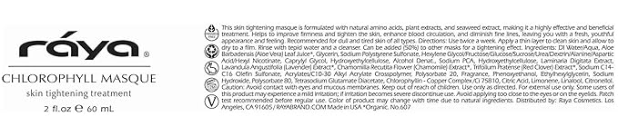 Raya Chlorophyll Masque (607) | Tightening Facial Treatment Mask for All Skin | Reduces Fine Lines and Wrinkles | Skin Tightening Mask for Face Skin Care | Face Masks Skincare