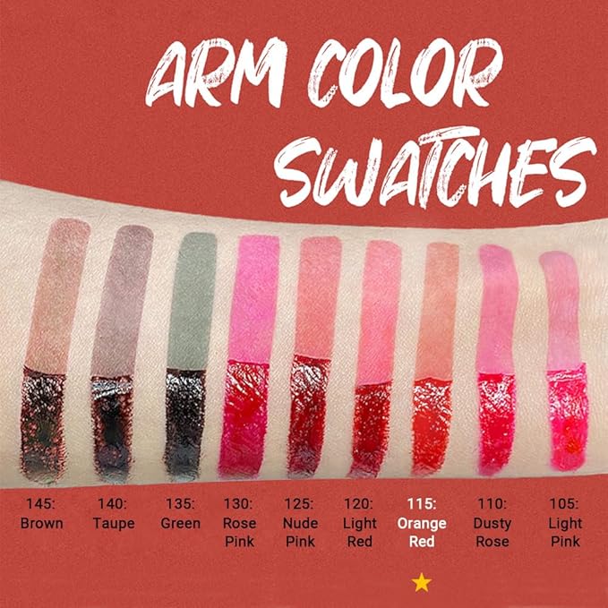 evpct Lip Tains Peel off, Peel off Lip Liner Tattoo Lip Stain Tint Gloss Marker Makeup, Long Lasting Waterproof 24 Hours Matte Finish Transfer-proof Pigmented Color Stay Lipsticks, 115 Orange Red