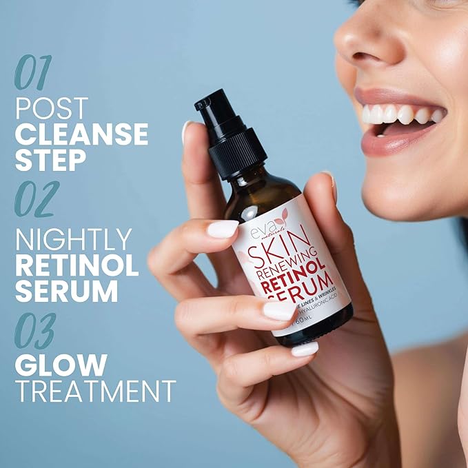 Eva Naturals Retinol Serum for Face – Anti Aging Night Serum with Hyaluronic Acid, Vitamin E, Witch Hazel, Aloe – Wrinkle Moisturizer, Dark Spot Corrector, Acne Scar Treatment, Skin Brightening – 2oz