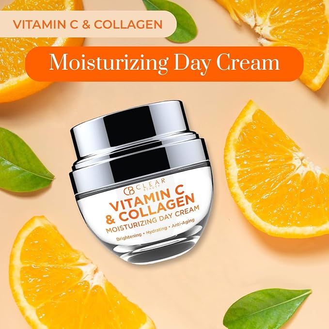 Clear Beauty Vitamin C & Collagen Day/Night Moisturizer - Dermatologist Tested, Restores & Brightens Skin Tone, Hydrating & Firming, Anti-Aging Cream, Cruelty Free Korean Skin Care - 2 Pack