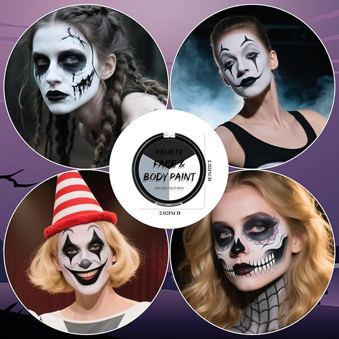 Gray Black White Body Paint Palette, Oil-Based Waterproof Face Painting Cream for Halloween Cosplay SFX Makeup Skeleton Ghost & Mime Looks, Non-Toxic Face Paint for Adult Cosplay Stage Shows