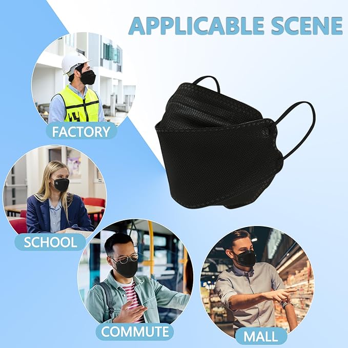 kn95 Face Masks 50 Pack, Breathable Comfortable and Disposable KN95 Mask, Black