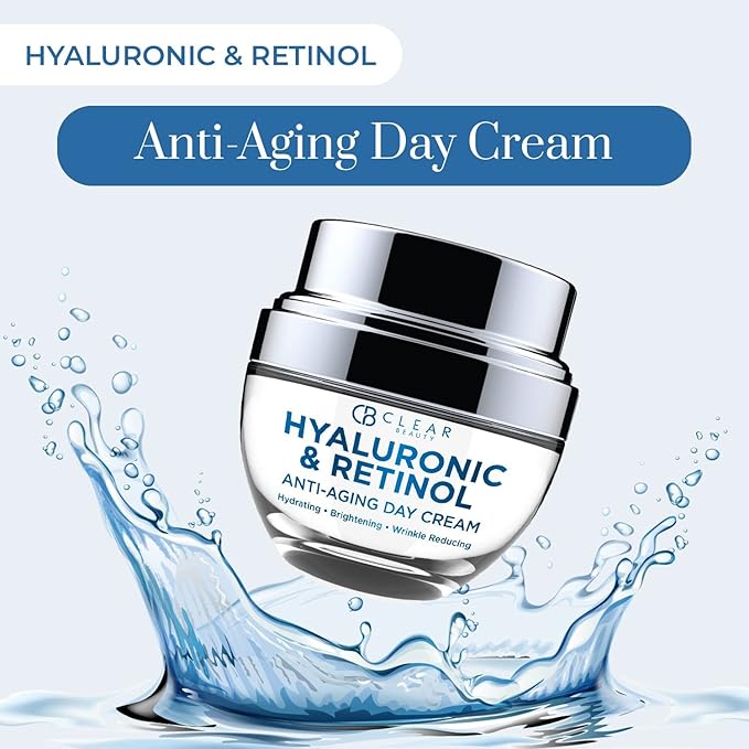 Clear Beauty Hyaluronic Acid & Retinol Day/Night Moisturizer Set - Dermatologist Tested, Anti-Aging, Hydrating Fine Lines & Wrinkles, Clean Beauty, Cruelty-Free Korean Skin Care - 1.69oz (2 Pack)