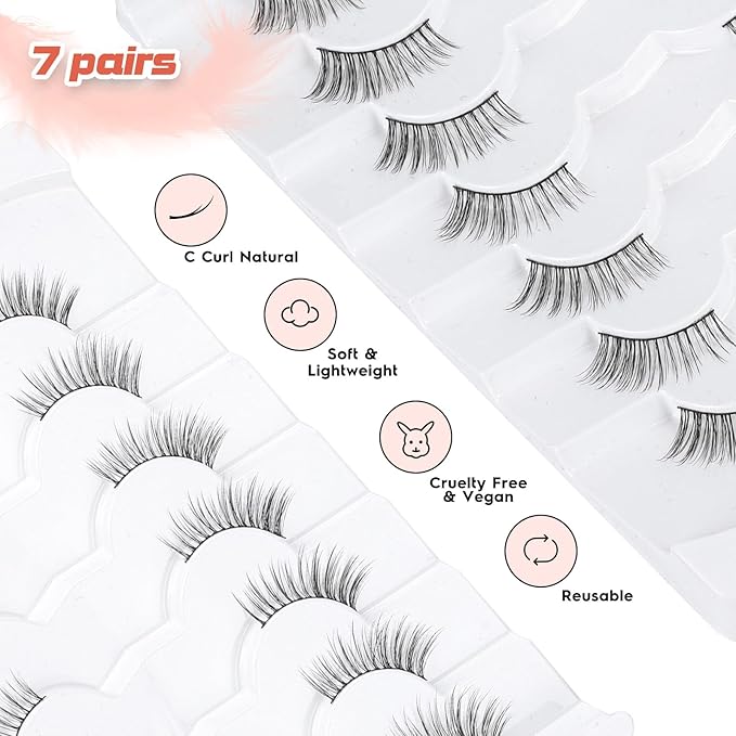 Half Lashes Cat Eye 10MM False Eyelashes Natural Look C Curl Corner Lashes Short Fake Eyelashes 7 Pack Corner Lash Pack Half Eyelash Siligli