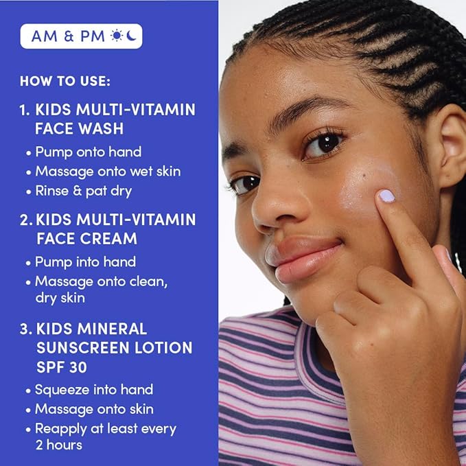 Evereden Daily 1-2-3 Routine Bundle: Clean & Vegan Skin Care Set for Kids - Hydrating & Nourishing Tween Skincare Set with Multi-Vitamin Face Wash, Face Cream, Lotion, & SPF 30 Mineral Sunscreen