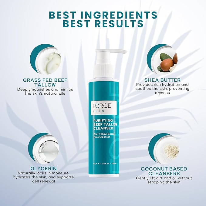 Forge Skin Original Purifying Face Wash Beef Tallow for Skin Care | Grass Fed Beef Tallow Hydrating Facial Cleanser Skincare | Tallow Face Moisturizer Soap| Beef Tallow for Face Exfoliating Face Wash