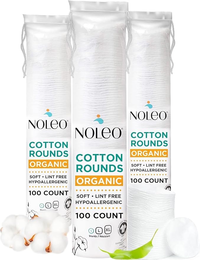 NOLEO Organic Cotton Rounds, Small 2″ Pressed & Lint-Free, Biodegradable & Compostable, 100-Count – Makeup Remover & Skincare Pads