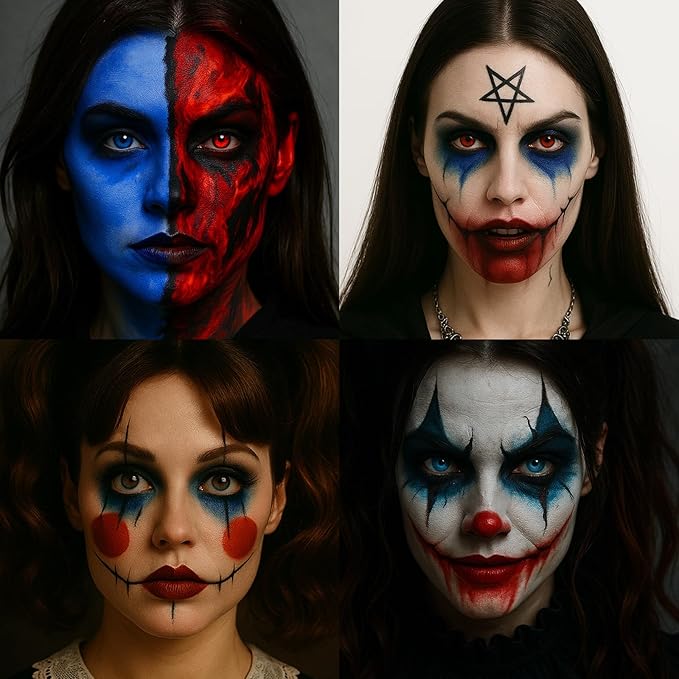 BADCOLOR 3PCS Red Black Royal Blue Face Body Paint Stick Makeup for Skull Vampire Clown Joker SFX Cosplay & Dress Up, Full-Coverage Halloween Facepaint Makeup Kit
