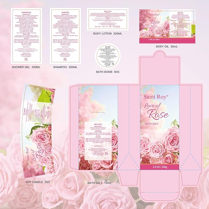 Mother's Day Gifts for Mom bath Gifts for Her Rose scents Mother Gift Bath Set for Women, Luxury Home Spa Kit Rose Bath Gift Basket, Includes Scents Lotion, Bath Bomb, Spa salts, Christmas Gift