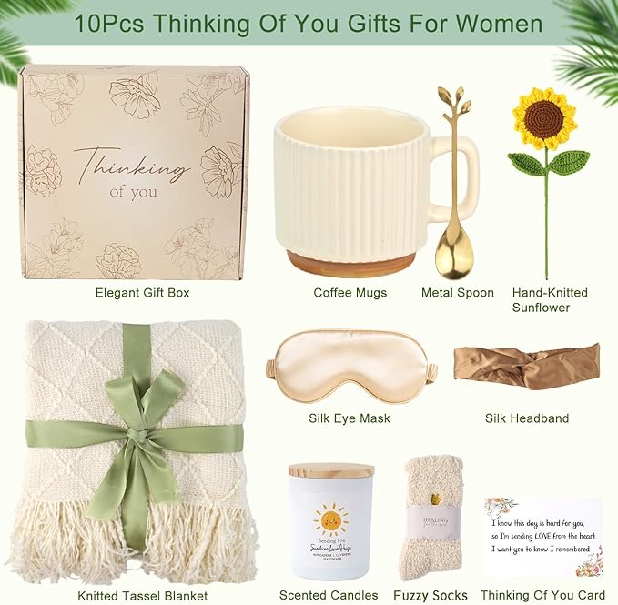Thinking Of You Gifts For Women, Comfort Gifts, Get Well Soon Gift Baskets For Women, Sunflower Set, Self Care Package, Condolences Gift Basket For Loss, Feel Better, Relaxation, Sympathy, Chemo