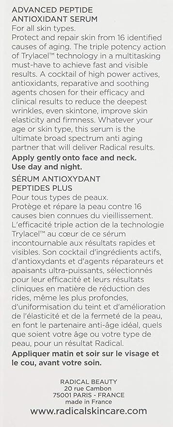 Radical Skincare Advanced Peptide Serum - Repairs and Smooths Skin to Reduce the Appearance of Wrinkles & Boosts Elasticity - For All Skin Types - Paraben Free - Assured Results (1 Fl Oz)