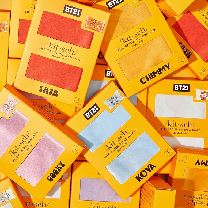 Kitsch x BT21 (Tata) Satin Pillowcase with Zipper for Hair & Skin - Softer Than Silk Pillow Cases, Smooth Cooling Pillow Cover, Wrinkle-Free, Machine Washable, King Size (19x36)