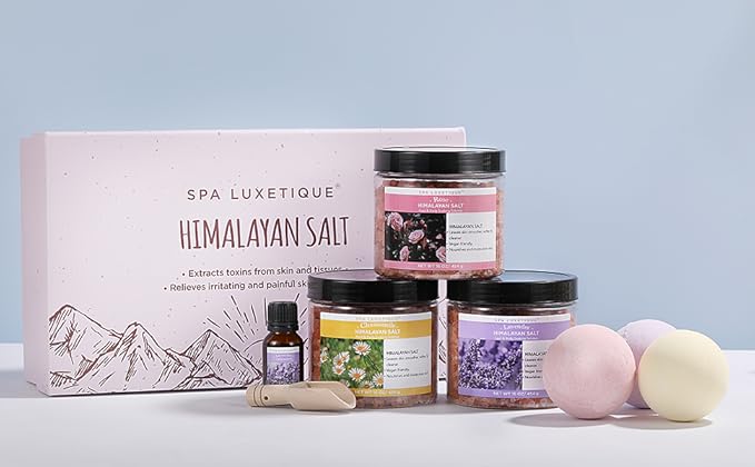 Spa Luxetique Epsom Salts for Soaking, 3.17lbs Bath Salts Gifts with Lavender, Rose, Chamomile Scent as Christmas Gifts for Woman, Spa Sets for Mom