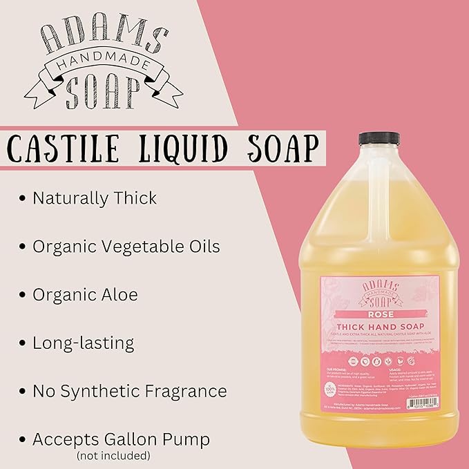 Adams Handmade Soap Thick Organic Castile Liquid Hand Soap 1 Gallon Refill - Rose