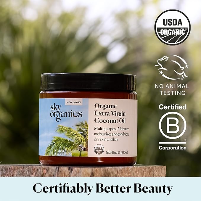 Sky Organics - Multipurpose Organic Coconut Oil for Skin & Hair, 16.9 fl oz - Extra Virgin Hair Oil & Body Moisturizer - Vitamins, Antioxidants & Fatty Acids - Vegan, Cruelty Free - w ebook