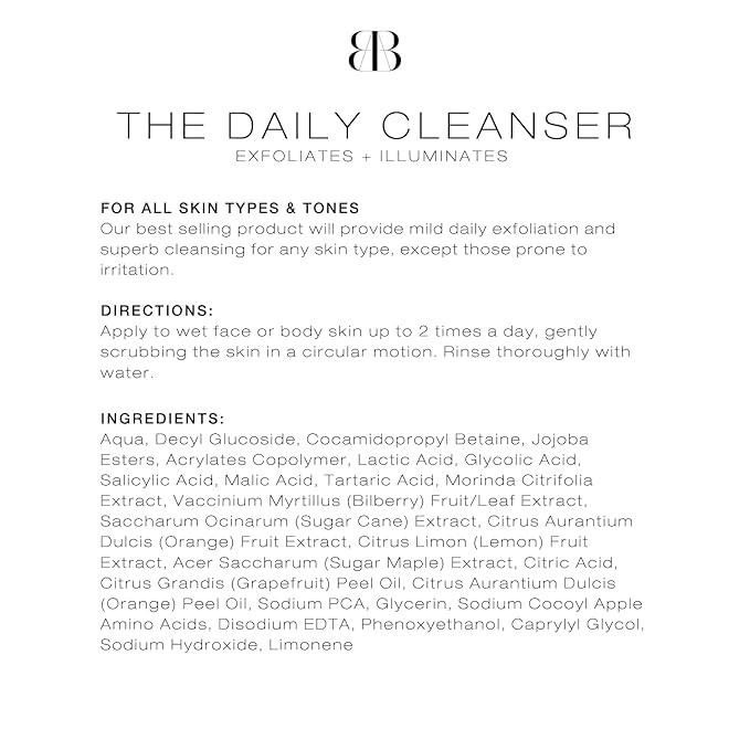 biba de sousa The Daily Cleanser - Face & Body Wash with Exfoliating Beads, For Normal, Oily or Blemished Skin - Illuminates and Refines Skin Surface (8 oz)