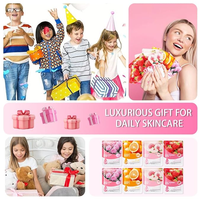 Kaely 8 Pack Variety Sheet Masks, Spa Party Face Masks for Kids Teens Skincare Set, Girls Night Facial Masks Skin Care, Moisturize Soothe for All Skin Types, Birthday Christmas Gifts, Set02