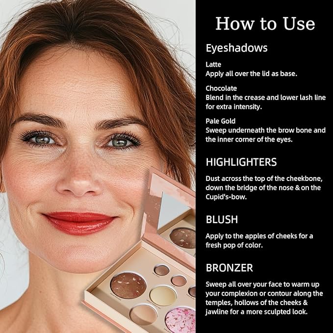 Baked Makeup Palette with Bronzer, Blush Eyeshadows Multi-Purpose Travel Compact, Velvety Smooth Finish, Neutral Pigmented Colors, Vegan Cruelty, Gift Set for Women