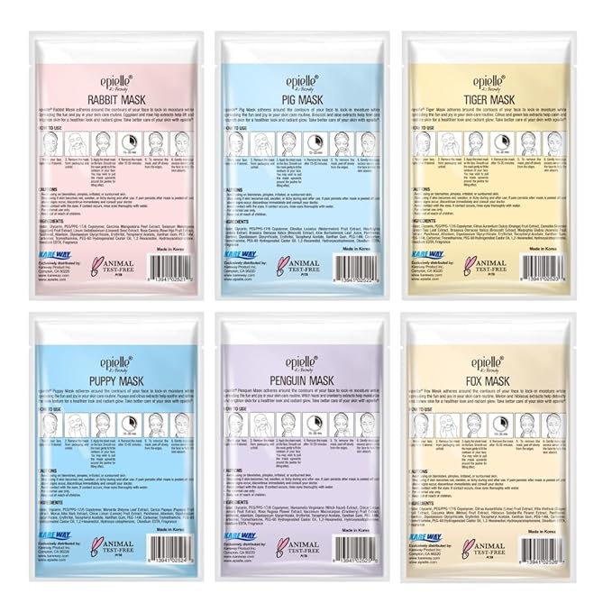 Epielle Animal Character Sheet Masks 12 Pack, Hydrating & Moisturizing Korean Face Mask Skincare Set, Spa Day, Birthday Party, Self Care Gifts for Women