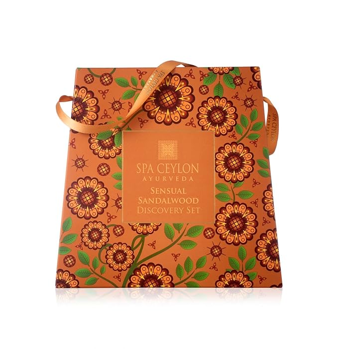 Spa Ceylon Sensual Sandalwood Discovery Set | Mind & Body Care Travel Size Set for All Skin Types | Body & Pillow Mist | Bath & Shower Gel | Hand & Body Lotion | Body Scrub