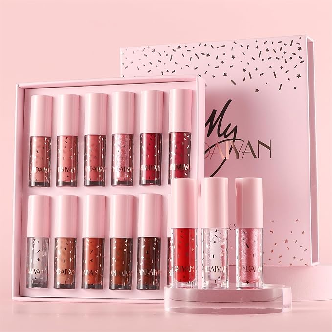 12Pcs Nude Matte Liquid Lipstick Set, Waterproof Long Lasting Non-Stick Cup 12 Colors Nude Lipstick 24 Hour Not Fade Matte Lipstick Professional Lip Gloss Makeup Mother's Day Gift Sets for Women