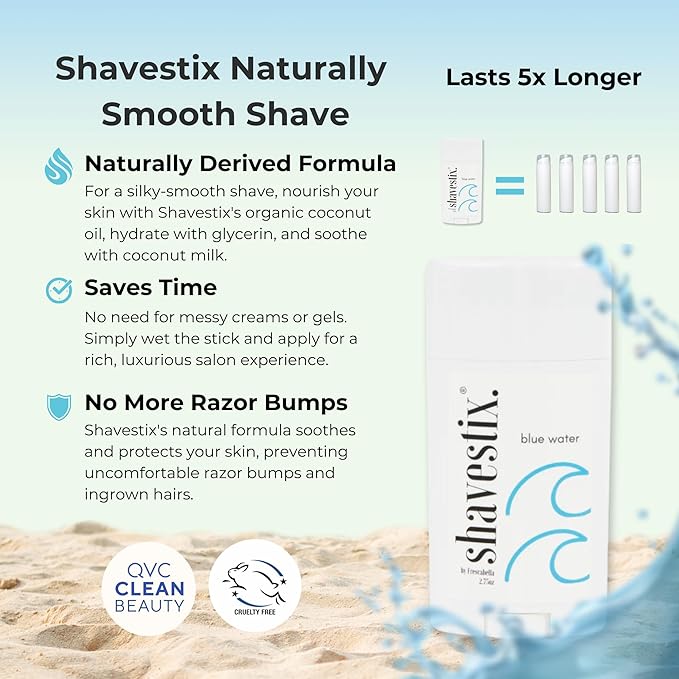 Travel Shaving Cream Stick 2.75 Oz | Blue Water Scented Coconut Based Razors, Shavers Friendly Hair Removal Cream Bar | Shavestix Shave Stick Sub Foam, Gel, Soap, Shaving Cream Women, Men