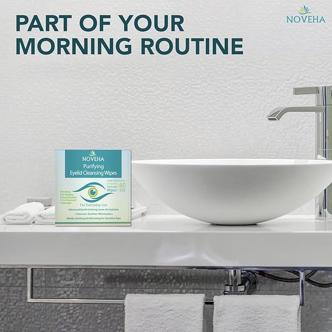 NOVEHA 120PCs Eyelid & Lash Wipes | For Itchy, Dry Eyes, Styes & Blepharitis | Gentle Refreshing Eye Scrub Cleansing Wipes, Hypoallergenic & Soothing For Sensitive Eyes | Vegan Face Moisturizer