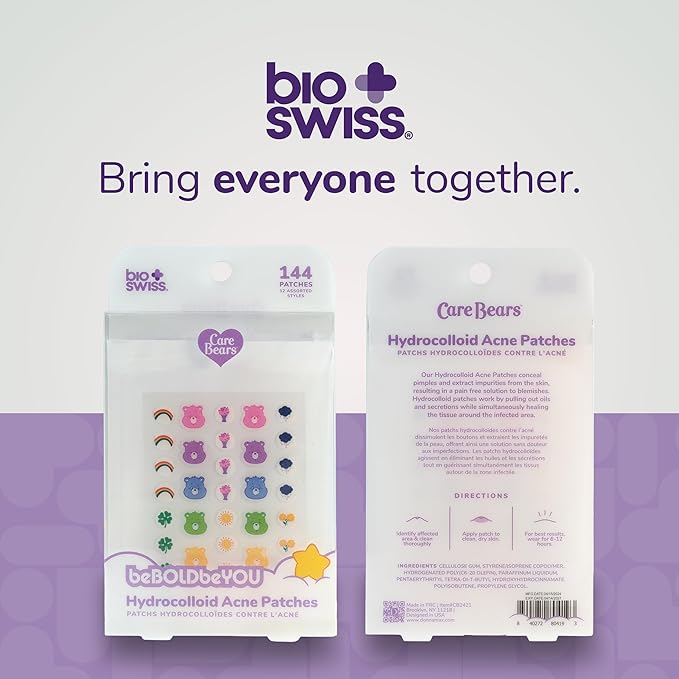 BioSwiss Care Bears Print Pimple Patches, Hydrocolloid Acne Patch for Zits and Blemishes, Face and Skin Stickers, 144 Count