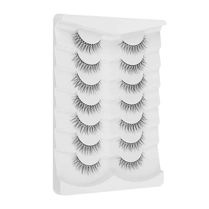 Natural Looking Eyelashes Wispy Lashes Short Strip Lashes False Eyelashes 10mm Eye Lashes Pack 3D Volume Eyelashes Siligli Lashes 7 Pair