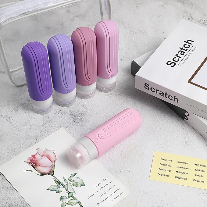 Travel Bottles for Toiletries, 5 Pack TSA Approved Travel Size Containers, 3oz Leak Proof Refillable Travel Accessories for Shampoo Conditioner, BPA Free Travel Bottles with Toiletry Bag