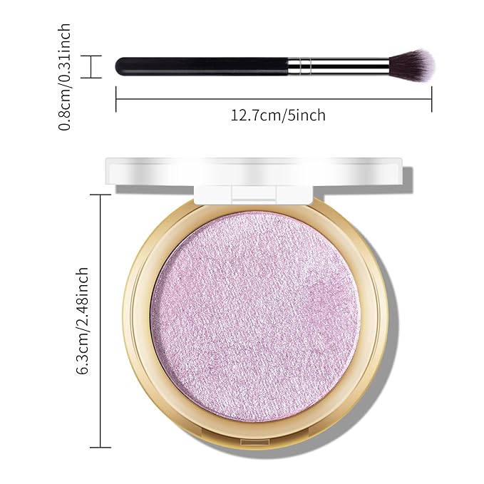 Baked Purple Highlighter Powder Palette, Makeup Highlighter Powder Palette Sheer Shimmering Finish Face Highlighters Makeup Iluminadores de Maquillaje #04 Twilight Purple