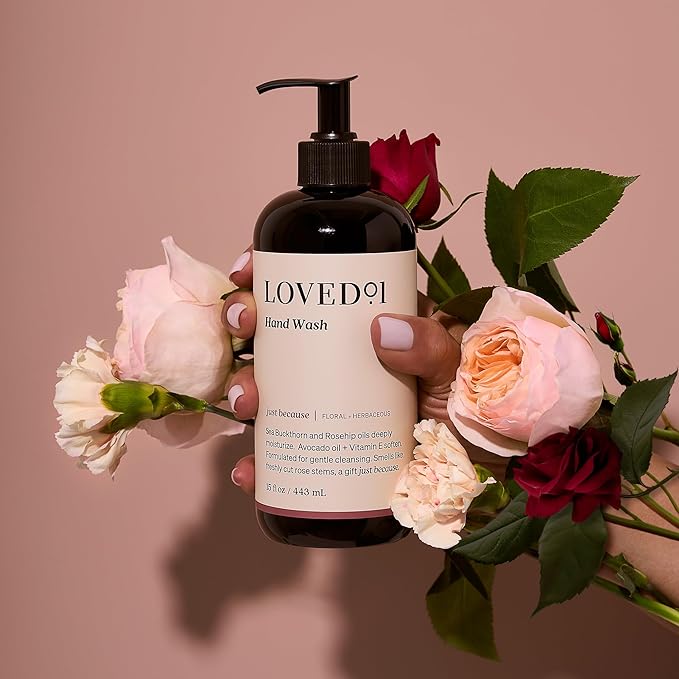 Loved01 Hand Wash, Just Because Liquid Hand Soap, Gentle & Hydrating, Cruelty-Free, Formulated with Nourishing Oils & Soft Floral Scent, 15 oz
