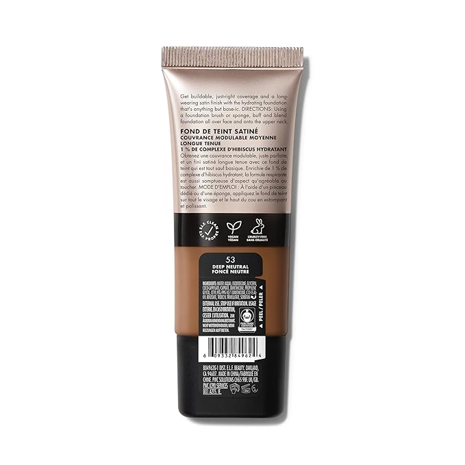 e.l.f. Soft Glam Foundation, Medium Coverage, Long-Lasting & Buildable Foundation For A Smooth, Satin Finish, Vegan & Cruelty-Free, 53 Deep Neutral