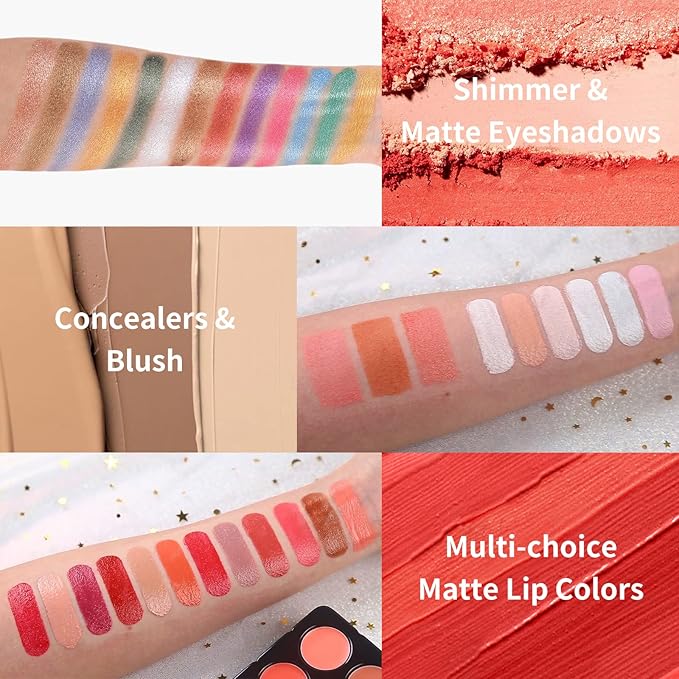 Makeup Gift Set For Women Girls, All in One Full Makeup Kit with Eyeshadow, Lip Gloss, Concealer, Blush, Contour, Highlighter Face Brushes Liquid Lipsticks Eyebrow Pen Mascara Eyeliner Pencil Sponge