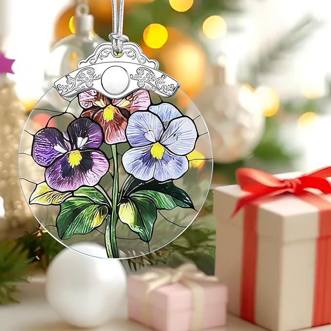 Christmas Ornaments: Stained Glass-Style February Birth Flower Ornament โ Christmas Tree Decorations, Holiday Party Gifts, Mother's Day & Birthday Gifts for Women, Mom & Grandma | Birth Flower Gift