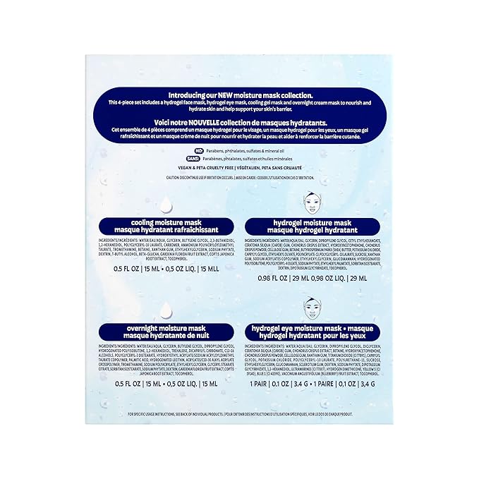 Freeman 4 Piece Moisture Mask Face Set, Hydrating Face Masks & Under Eye Mask For Puffy Eyes, Hydrogel Masks For Dry Skin, Hyaluronic Acid, Travel-Friendly, Vegan & Cruelty Free Skincare