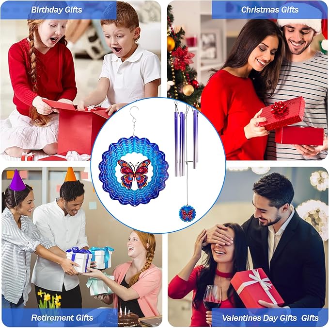 Wind Chimes with Butterfly Wind Spinner, Mom Gifts for Christmas Grandma Mom Women Birthday Retirement Teacher, 31" Windchimes Outdoor Decor Hanging Mobile for Garden Porch Patio Backyard