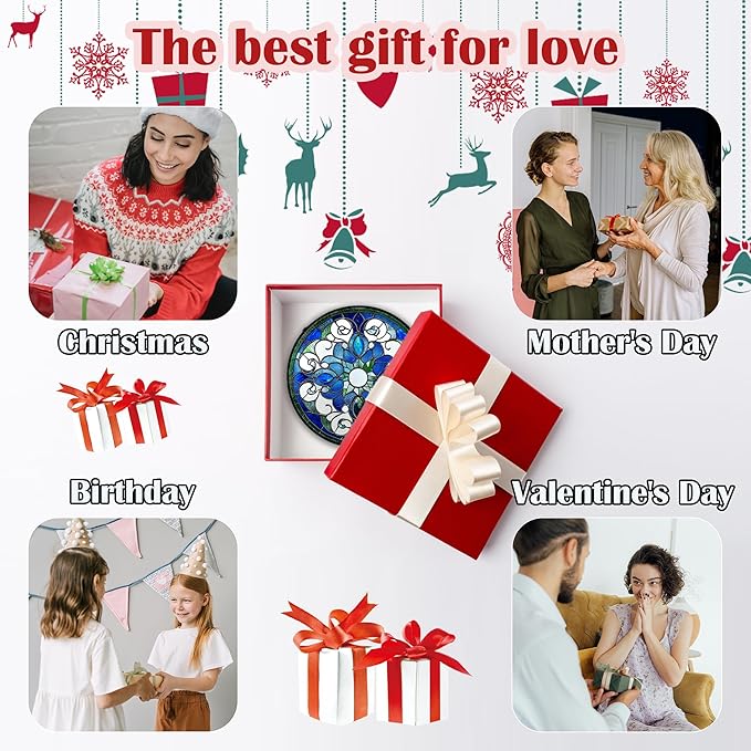 Stained Glass Window Hanging, Boho Style Sun Catchers Diamond Glass Panel Hangings Tiffany Suncatcher Decor for Birthday for Women, Men, Wife, Aunt, and Mom 9.8 in