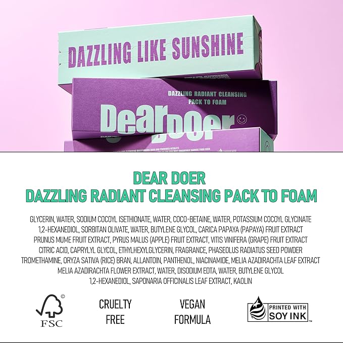 Dazzling Radiant Cleansing Pack to Foam โ 3-in-1 Wash-Off Mask & Exfoliator & Cleanser w/Fresh Grape Extract & Niacinamide โ Vitamin C and Resveratrol for Dry, Dull Skin (3.38 fl oz)