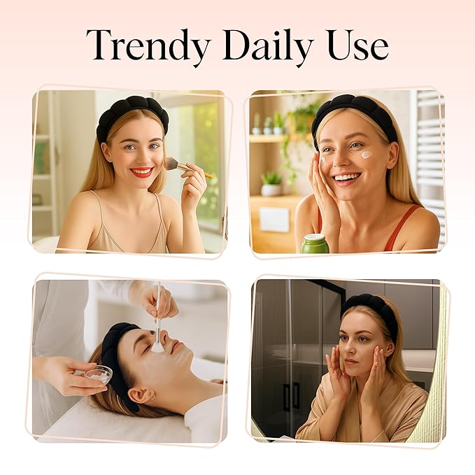 Kitsch Spa Headband for Washing Face - Recycled Fabric, Non-Slip Black Headbands for Women - Cute Stuff for Makeup, Beauty, Skin Care, Self Care | Ideal Gifts for Women - 1Pc