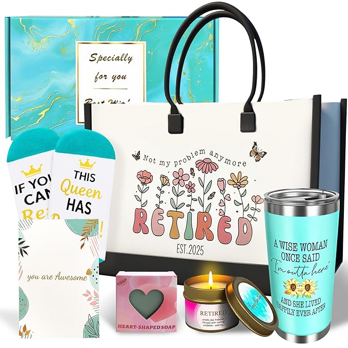 2025 Retirement Gift Set for Women - 13PCS Luxury Bundle with Tote Bag, Makeup Pouch, Tumbler, Candle, Bath Bombs, Soap& More - Perfect Going Away Gifts for Coworkers, Teachers, Nurses, Boss & Friends