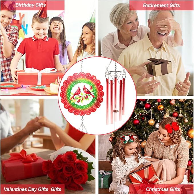 Wind Chimes with Cardinal Wind Spinner, Mom Gifts for Christmas Grandma Mom Women Birthday Retirement Teacher, 31" Windchimes Outdoor Decor Hanging Mobile for Garden Porch Patio Backyard