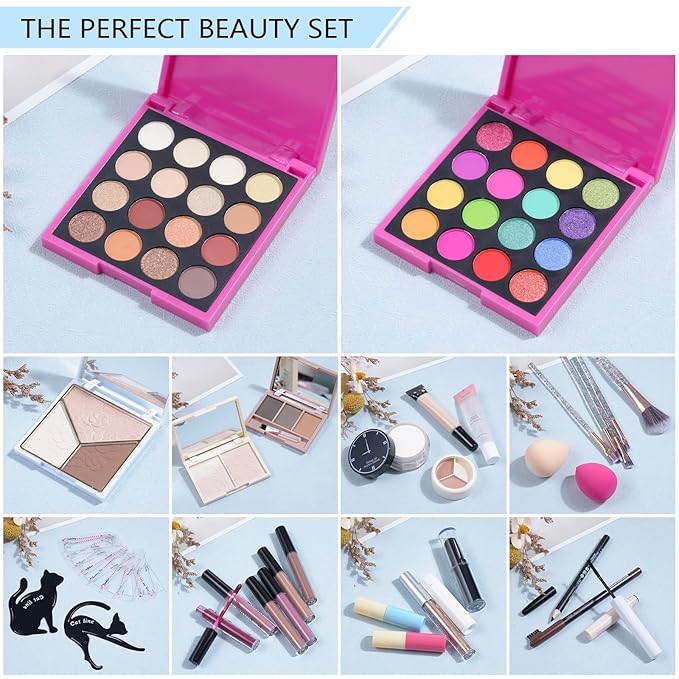Makeup Kits For Girls Teens, Makeup Gift Set For Women with Eyeshadow Palettes, Brushes, Lip Gloss, Travel Make up Starter Kit For Beginners (C01612)