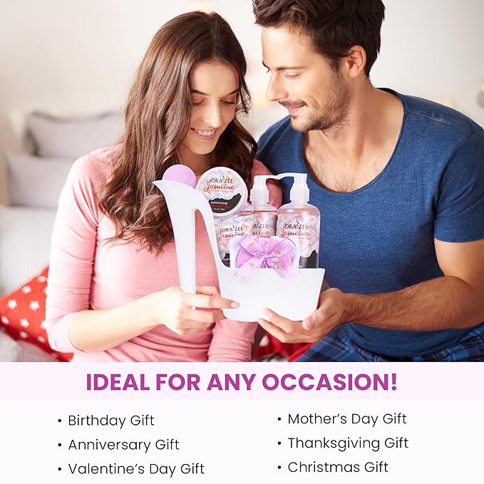 Luxury Spa Gifts for Women – 8 Pc Jasmine Scented Bath and Body Set with Bubble Bath, Lotion & More – Luxury Self Care Kit for Wife, Mom, Girlfriend, Birthday Gifts for Women by Draizee