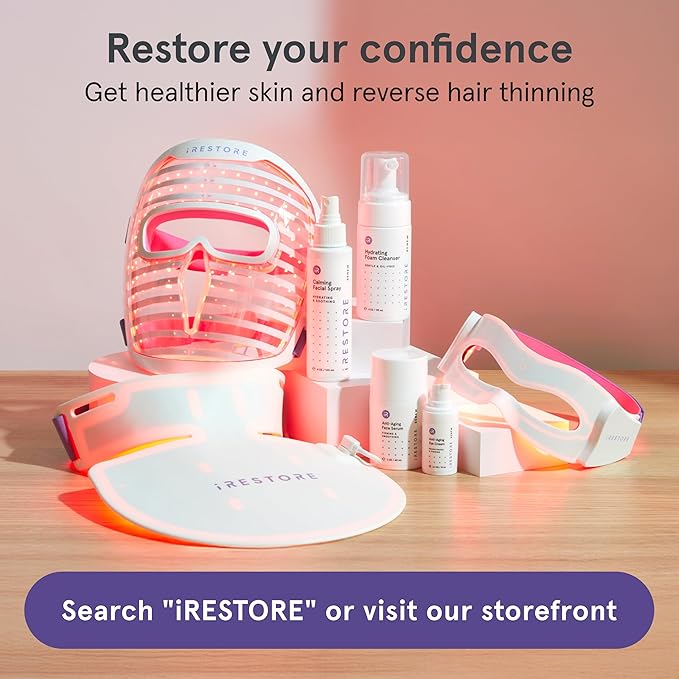 iRestore Red Light Therapy for Eyes – 180 LEDs Eye Mask with Infrared Light for Under-Eye Wrinkles, Forehead Lines, 11's, Crow’s Feet, Dark Circles