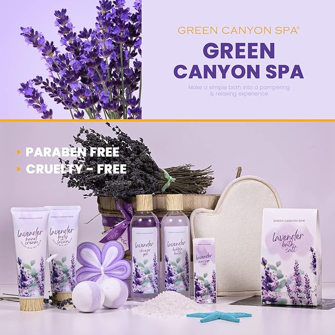 Green Canyon Spa Gift Baskets for Women 11pcs Lavender Bath Gift Sets with Body Lotion,Essential Oil,Spa Gifts for Women,Mothers Day Gift Sets for Her,Bath Sets for Her Gifts