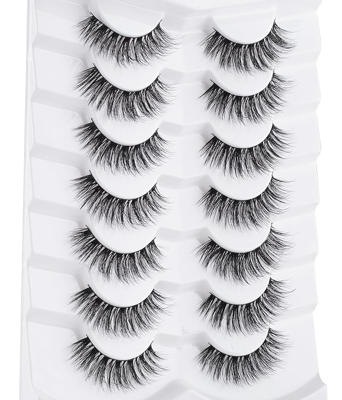Wispy Lashes False Eyelashes Natural 16mm Fluffy Eyelashes Strip Lashes Pack 3D Volume Lashes 0.1MM Extra Thin Cotton Band Fake Eyelashes Soft Full Lashes C Curl Lashes Pack Siligli 7 Pair