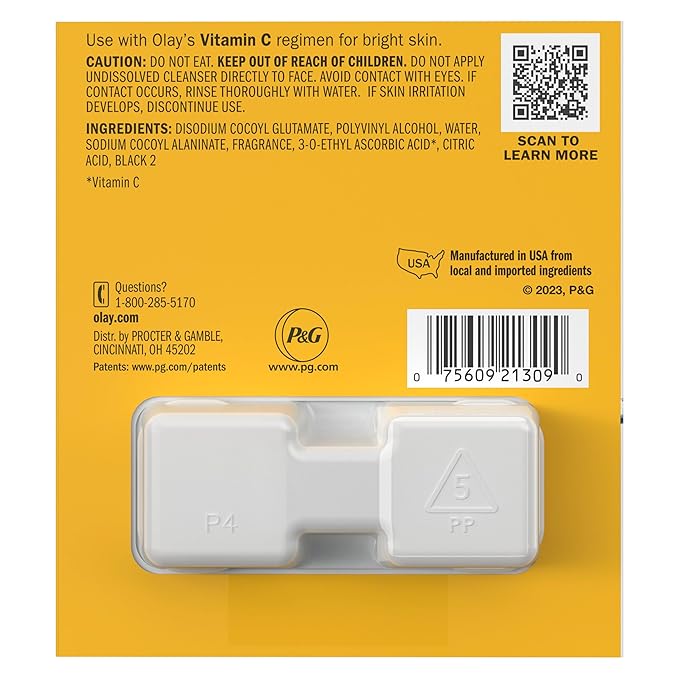 Olay Cleansing Melts + Vitamin C Face Cleanser, 12ct, Water-Activated Face Wash Cleans, Tones, and Refreshes Skin