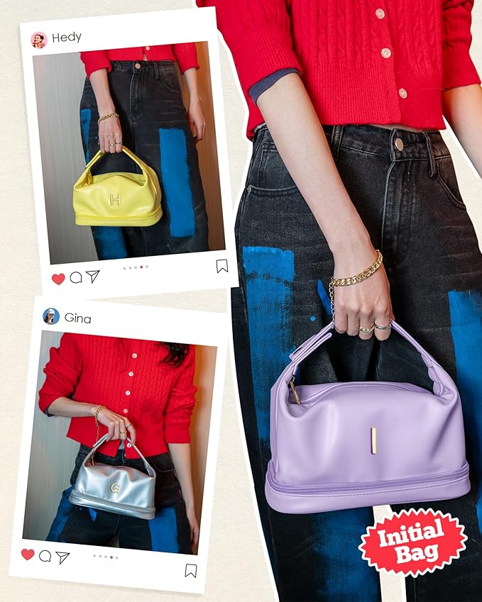 Birthday Gifts, Initial Makeup Bag, Waterproof Double Layer Cosmetic Bag, Large Capacity PU Leather Makeup Bags Letter Travel Toiletry Bag with Makeup Brush Organizer