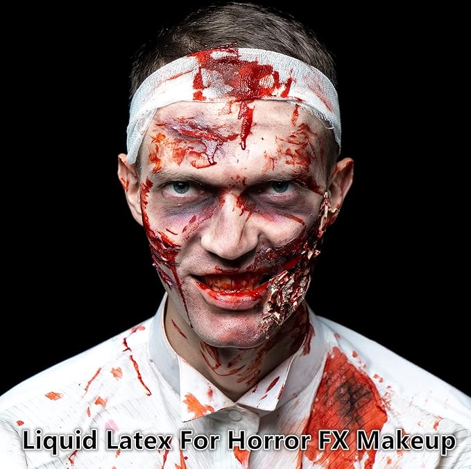 Go Ho Liquid Latex SFX Makeup(2 oz),Halloween Monster Zombie Makeup,Quick Drying Multi-Purpose Liquid White Face Paint for Scar Cut Wound Peeling Skin Wrinkles Stipples Burns Blisters,Clear White